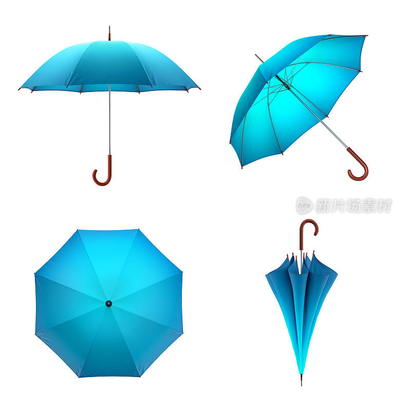 蓝色伞孤立在白色背景。3 d演示。